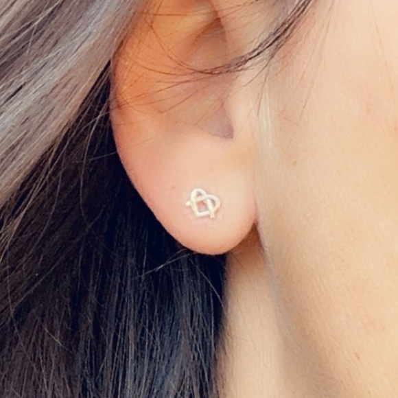 Sterling Silver Pretzel Heart Stud Earrings - Picture 14 of 14